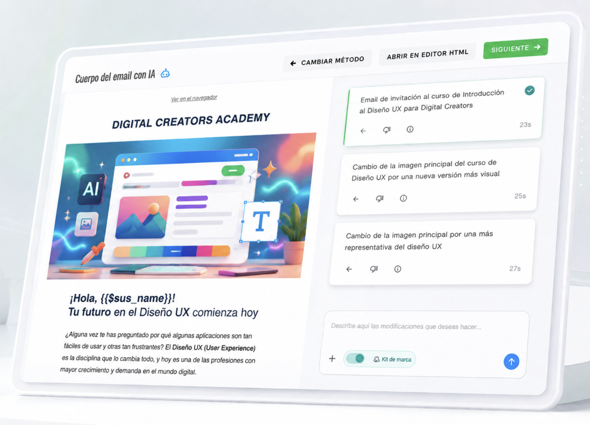Monitor mostrando una vista de generación de campañas con inteligencia artificial